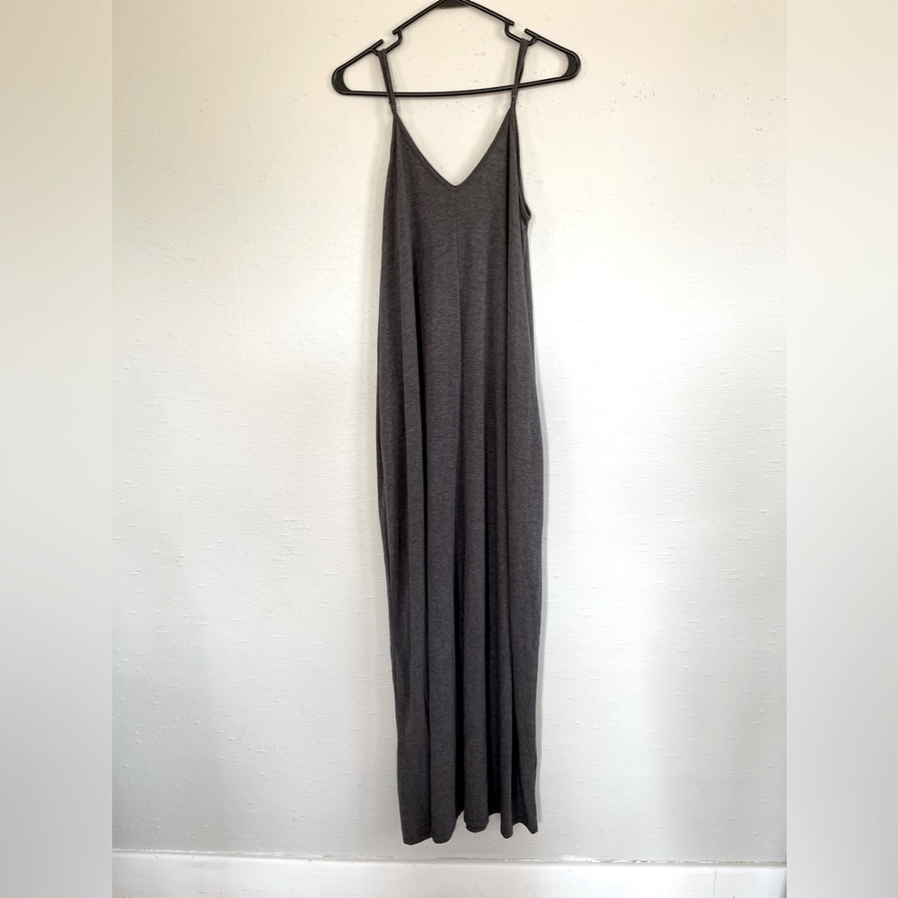 Dark Heather Grey Maxi Dress With Pockets